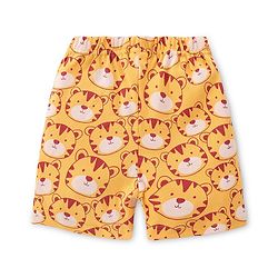 Babyhug Cotton Knit Interlock Half Sleeves Night Suit With Tiger Print - Yellow & Red