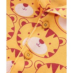 Babyhug Cotton Knit Interlock Half Sleeves Night Suit With Tiger Print - Yellow & Red