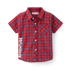 Babyhug 100% Cotton Jersey Woven Half Sleeves Shirt Checks & Text Print - Red