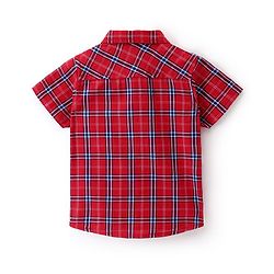 Babyhug 100% Cotton Jersey Woven Half Sleeves Shirt Checks & Text Print - Red