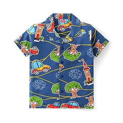 Babyhug Interlock Knit Half Sleeves Night Suit with Car Print - Blue
