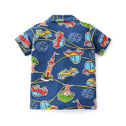 Babyhug Interlock Knit Half Sleeves Night Suit with Car Print - Blue