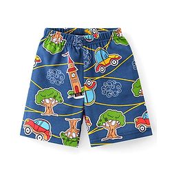 Babyhug Interlock Knit Half Sleeves Night Suit with Car Print - Blue