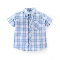 Babyhug 100% Cotton Woven Half Sleeves Checkered Shirt with Inner Tee Beach Print - Blue