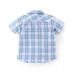 Babyhug 100% Cotton Woven Half Sleeves Checkered Shirt with Inner Tee Beach Print - Blue