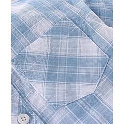Babyhug 100% Cotton Woven Half Sleeves Checkered Shirt with Inner Tee Beach Print - Blue