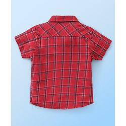 Babyhug Cotton Woven Half Sleeves Checked Shirt With Sleeveless T shirt  Text Print - Red & White