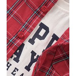 Babyhug Cotton Woven Half Sleeves Checked Shirt With Sleeveless T shirt  Text Print - Red & White