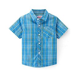 Babyhug Cotton Woven Half Sleeves Checked Shirt With Text Print T-Shirt - Blue