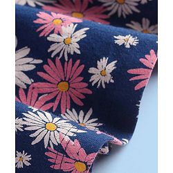 Babyhug Single Jersey Knit Half Sleeves Frock with  Floral Print - White & Navy