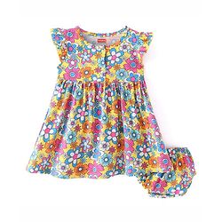 Babyhug Single Jersey Knit Sleeveless Frock with Bloomer Floral Print - Multicolor