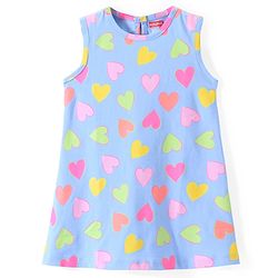 Babyhug Single Jersey Knit Sleeveless Frock Heart Print - Blue