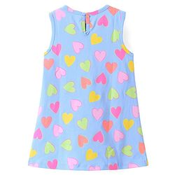 Babyhug Single Jersey Knit Sleeveless Frock Heart Print - Blue