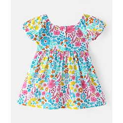 Babyhug Single Jersey Knit Half Sleeves Frock with Floral Print - White