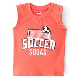 Babyhug 100% Cotton Woven Half Sleeves Check Shirt with Sleeveless Inner T-Shirt Soccer Print - Orange