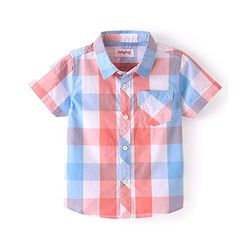 Babyhug 100% Cotton Woven Half Sleeves Check Shirt with Sleeveless Inner T-Shirt Soccer Print - Orange