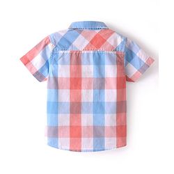 Babyhug 100% Cotton Woven Half Sleeves Check Shirt with Sleeveless Inner T-Shirt Soccer Print - Orange