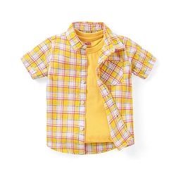 Babyhug Cotton Woven Half Sleeves Checked Shirt With Solid Sleeveless T-Shirt - Yellow
