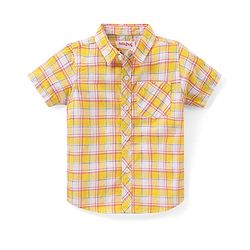 Babyhug Cotton Woven Half Sleeves Checked Shirt With Solid Sleeveless T-Shirt - Yellow