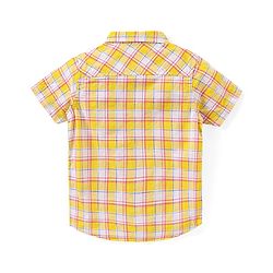 Babyhug Cotton Woven Half Sleeves Checked Shirt With Solid Sleeveless T-Shirt - Yellow