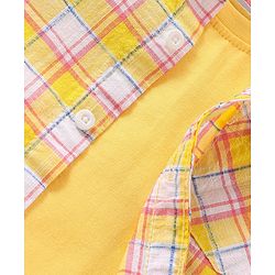 Babyhug Cotton Woven Half Sleeves Checked Shirt With Solid Sleeveless T-Shirt - Yellow