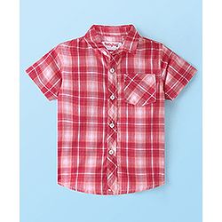 Babyhug 100% Cotton Woven Half Sleeves Regular Collar Check Shirt with Text Print T- Shirt-Multicolour