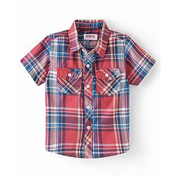 Babyhug Cotton Woven Half Sleeves Checked Shirt With Text Print T-Shirt - Multicolor