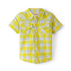 Babyhug 100% Cotton Woven Half Sleeves Regular Collar Checked Shirt - Yellow