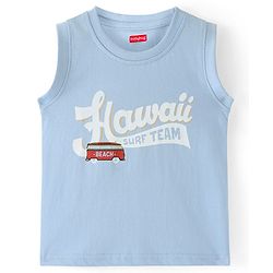 Babyhug Cotton Woven Half Sleeves Check Shirt with Hawaii Printed T-Shirt - Peach & Blue