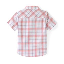 Babyhug Cotton Woven Half Sleeves Check Shirt with Hawaii Printed T-Shirt - Peach & Blue