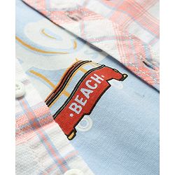 Babyhug Cotton Woven Half Sleeves Check Shirt with Hawaii Printed T-Shirt - Peach & Blue