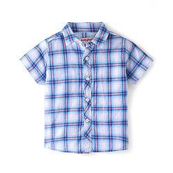 Babyhug 100% Cotton Woven Half Sleeves Regular Collar Checked Shirt with Bow - Blue