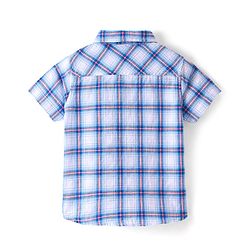 Babyhug 100% Cotton Woven Half Sleeves Regular Collar Checked Shirt with Bow - Blue