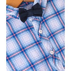 Babyhug 100% Cotton Woven Half Sleeves Regular Collar Checked Shirt with Bow - Blue