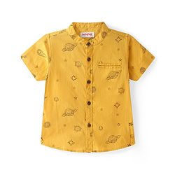 Babyhug Cotton Woven Half Sleeves Shirt with Space Print - Yellow