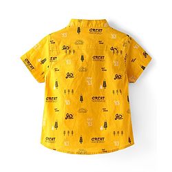 Babyhug Cotton Woven Half Sleeves Shirt with  Text Print - Yellow