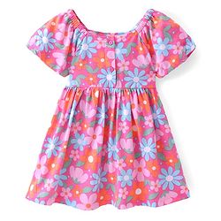 Babyhug Single Jersey Knit Half Sleeves Floral Printed Frock with Bloomer - Multicolor
