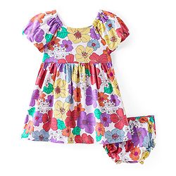 Babyhug Single Jersey Half Sleeves Frock with Bloomer Floral Print - Multicolor