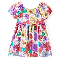 Babyhug Single Jersey Half Sleeves Frock with Bloomer Floral Print - Multicolor