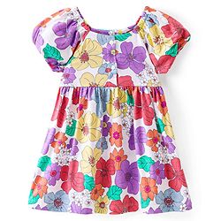 Babyhug Single Jersey Half Sleeves Frock with Bloomer Floral Print - Multicolor