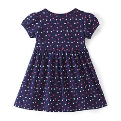 Babyhug Single Jersey Knit Half Sleeves Frock With Star Print- Navy Blue