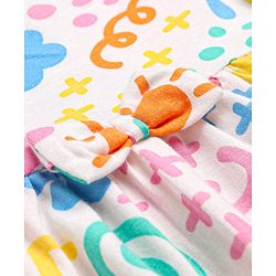 Babyhug Single Jersey Knit Half Sleeves Rainbow & Floral Printed Frock - White