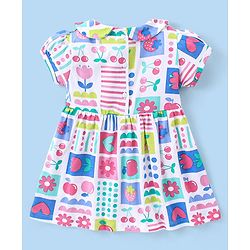 Babyhug Single Jersey Knit Half Sleeves Peter Pan Collar Frock with Leggings Floral & Heart Print - White