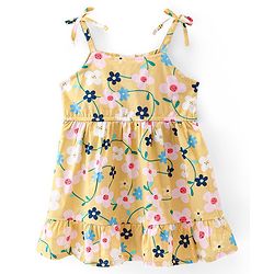 Babyhug 100% Cotton Woven Sleeveless Floral Printed Frock with Headband -Yellow