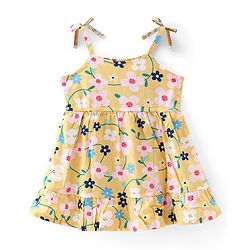 Babyhug 100% Cotton Woven Sleeveless Floral Printed Frock with Headband -Yellow