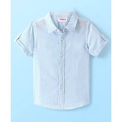 Babyhug Cotton Half Sleeves Striped Kurta Shirt with Printed Inner T-Shirt - Light Blue & White