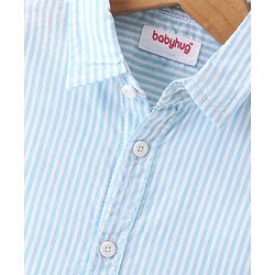 Babyhug Cotton Half Sleeves Striped Kurta Shirt with Printed Inner T-Shirt - Light Blue & White