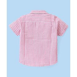 Babyhug Cotton Woven Half Sleeves   Striped Shirt with Sleeveless T-Shirt Tropical Print - Pink
