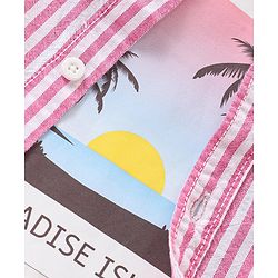 Babyhug Cotton Woven Half Sleeves   Striped Shirt with Sleeveless T-Shirt Tropical Print - Pink
