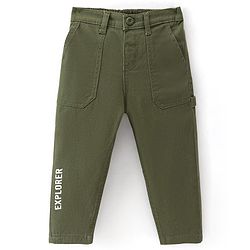 Babyhug Cotton Woven Full Length With Stretch Woven Trouser Solid Colour - Olive